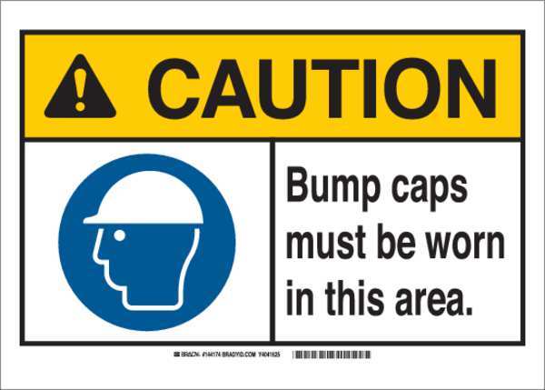 Brady Caution Sign, 10"W, Aluminum, Bump Caps 144175