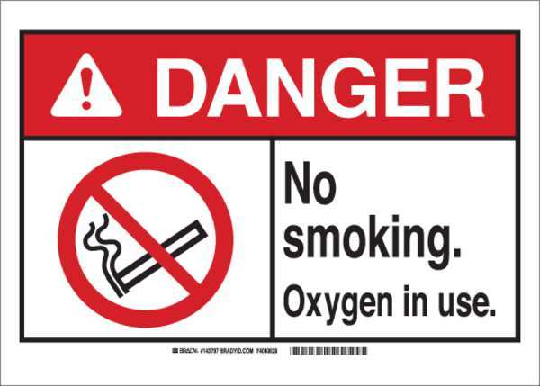 Brady Danger No Smoking Sign, 7" H, 10" W, Rectangle, English, 143799 143799