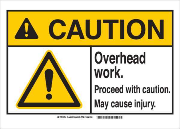 Brady Caution Sign, 10"HX14"W, Overhead Work, 144023 144023
