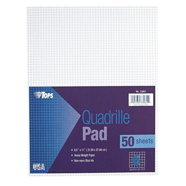 Tops 8-1/2 x 11" Gummed Quadrille Pad, 50 Pg TOP33061