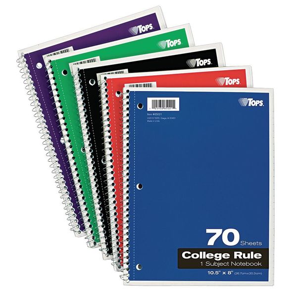 Tops 10-1/2 x 8" Wirebound Notebook, College Rule, 70 Pg TOP65021