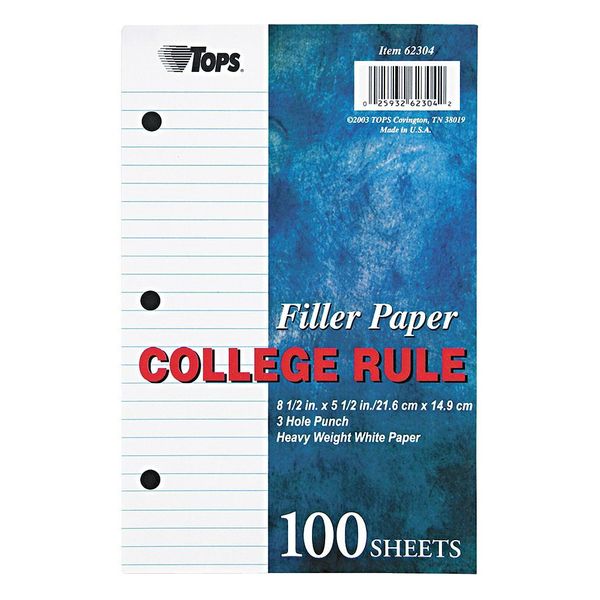 Tops Filler Paper, 8-1/2 x 5-1/2 In, PK100 TOP62304