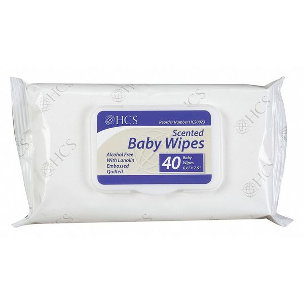 Hcs Baby Wipes, White, Soft Pack, Paper, 40 Wipes, 6 5/8 in x 7 7/8 in, Scented HCS0023