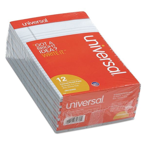 Universal 5 x 8" Blue Jr. Legal Perforated Ruled Writing Pad, 50 Pg, Pk12 UNV35850