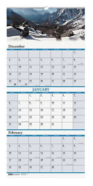 House Of Doolittle 12-1/4 x 26-1/2" Three-Month Wall Calendar, Scenic Landscapes HOD3638