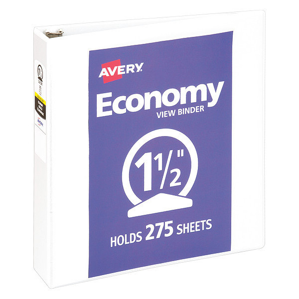 Zoro Select 1-1/2" Round Economy Binder, White, 11 x 8.5 AVE05726