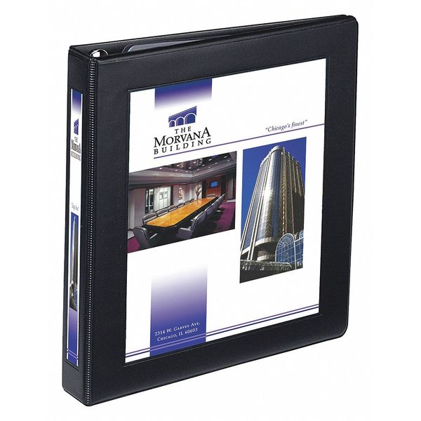 Zoro Select 1" D-Ring Framed View Binder, Heavy Duty, Black AVE68054