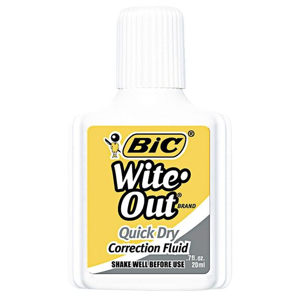 Bic Quick Dry Correction Fluid, 20mL, Wht, PK12 BICWOFQD12WE