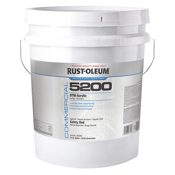 Rust-Oleum Interior/Exterior Paint, Satin, Water Base, Safety Red, 5 gal 285060