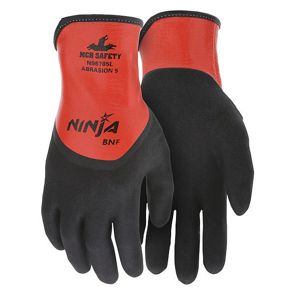 Mcr Safety Foam Nitrile Coated Gloves, Full Coverage, Black/Orange, XL, PR N96785XL