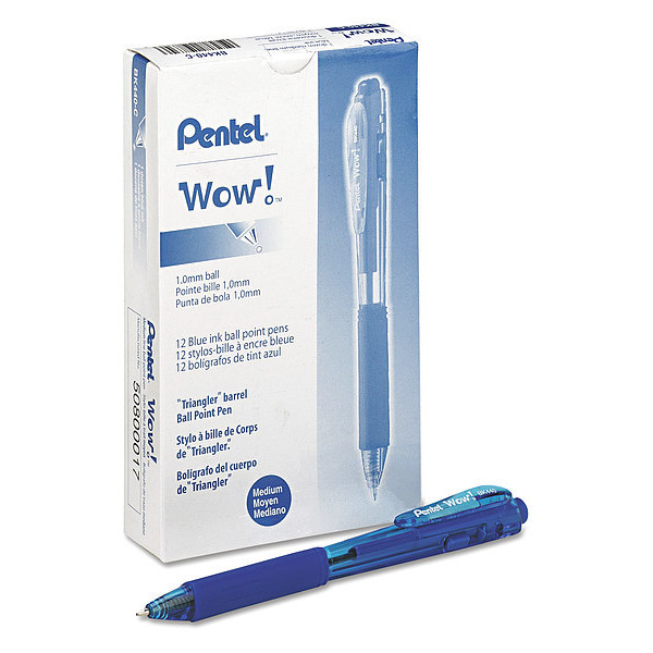 Pentel Retractable Pen, Medium 1.0 mm, Blue PK12 PENBK440C