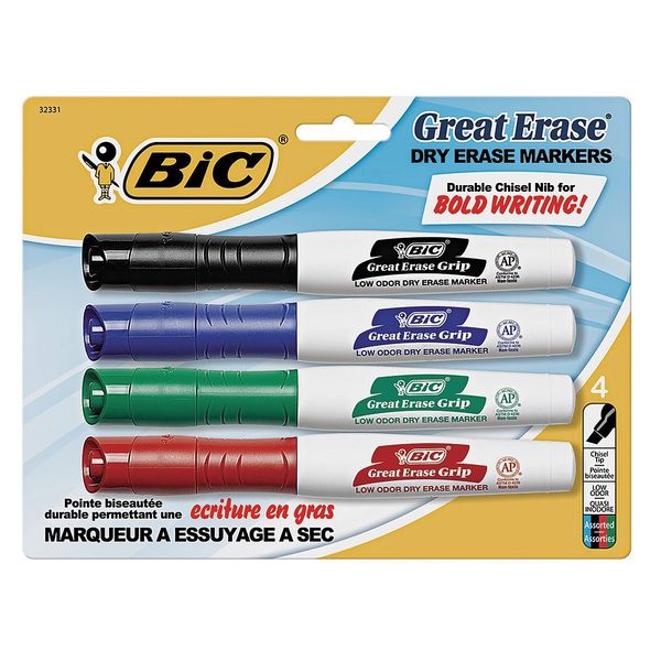 Bic Dry Erase Marker, Black, Blu, Green, Red, 4PK BICGDEMP41ASST