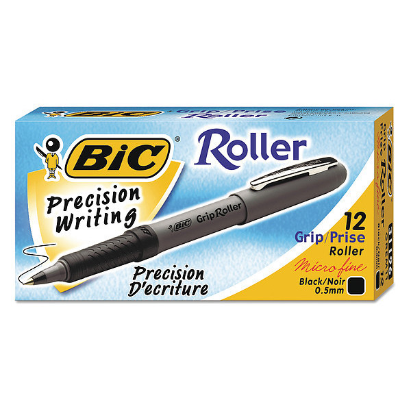 Bic Grip Roller Ball Pen, Fine 0.7 mm, Black PK12 BICGRE11BK