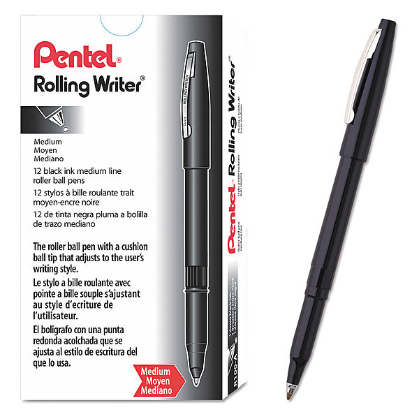 Pentel Roller Ball Pen, Medium 0.8 mm, Black PK12 PENR100A