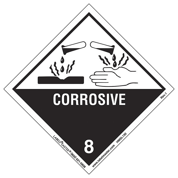 Labelmaster Corrosive Label, 100mmx100mm, Polyprop, 500 HMSL130