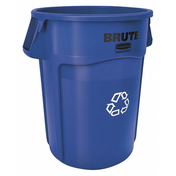 Rubbermaid Commercial 44 gal Round Recycling Bin, Open Top, Blue, Polyethylene, 1 Openings FG264307BLUE