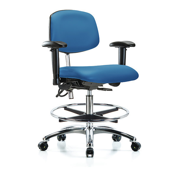 Blue Ridge Ergonomics Vinyl ESD Chair, 21-1/2" to 29", Adjustable Arms, Blue BR-NECR-MBCH-CR-T0-A1-CF-EC-ESDBLU