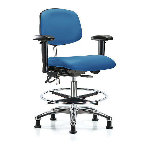 Blue Ridge Ergonomics Vinyl ESD Chair, 21-1/2" to 29", Adjustable Arms, Blue BR-NECR-MBCH-CR-T0-A1-CF-EG-ESDBLU
