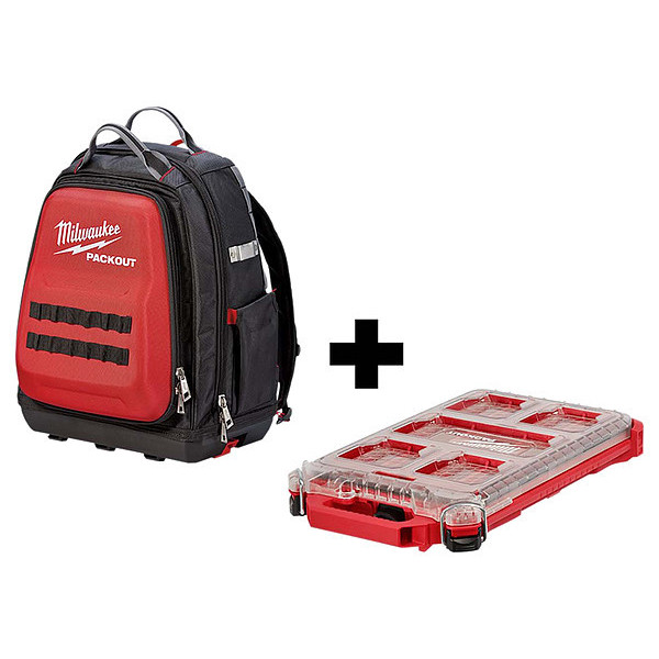 Milwaukee Tool Tool Backpack 1680D Ballistic Polyester 48 Pockets,  Red/Black 48-22-8301, 48-22-8436 Zoro