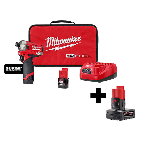 Milwaukee Tool Impact Driver Kit, 1/4 in Hex Drive, 12VDC 2551-22, 48-11-2460