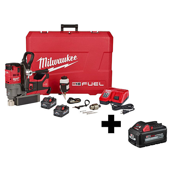 Milwaukee Tool Magnetic Drill Kit, 690 RPM, 3 Batteries 2787-22HD, 48-11-1865