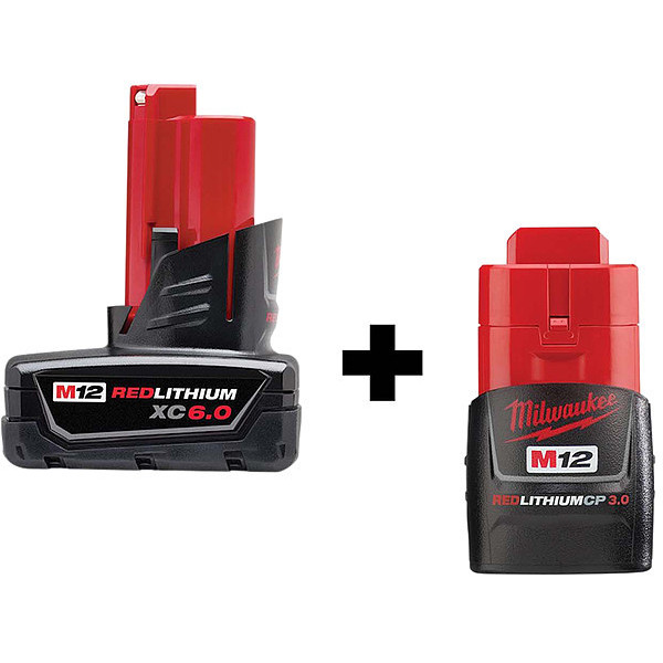 Milwaukee Tool Battery, 2 Batteries, 12V DC 48-11-2460, 48-11-2430