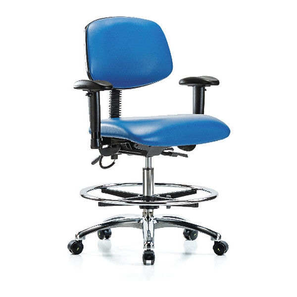Blue Ridge Ergonomics Fabric Medium Bench Chair, 21-1/2" to 29", Adjustable Arms, Blue BR-ESD-VMBCH-CR-T1-A1-CF-EC-ESDBLU