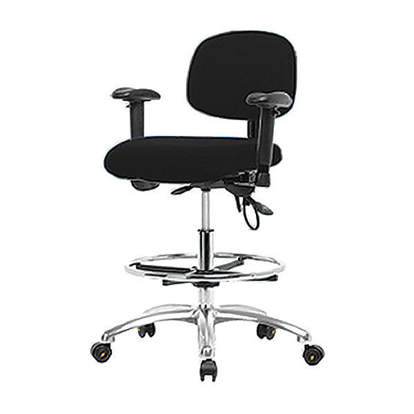 Blue Ridge Ergonomics Fabric Medium Bench Chair, 21-1/2" to 29", Adjustable Arms, Black BR-ESD-FMBCH-CR-T0-A1-CF-EC-ESDBLK