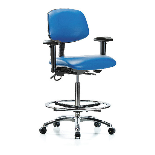 Blue Ridge Ergonomics Vinyl Medium Bench Chair, 26-1/4" to 36", Adjustable Arms, Blue BR-ESD-VHBCH-CR-T1-A1-CF-EC-ESDBLU
