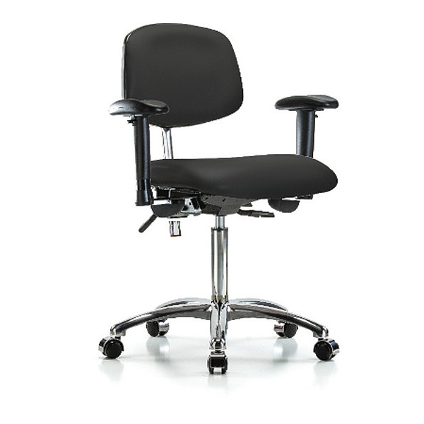Blue Ridge Ergonomics Clean Room Chair, Vinyl, 21-1/2" to 29" Height, Adjustable Arms, Black BR-NCR-VMBCH-CR-T1-A1-NF-CC-8540