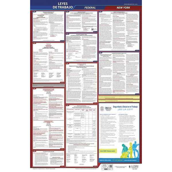 Jj Keller Labor Law Poster, Fed/STA, NY, SP, 26inH, 3yr 400-NY-3