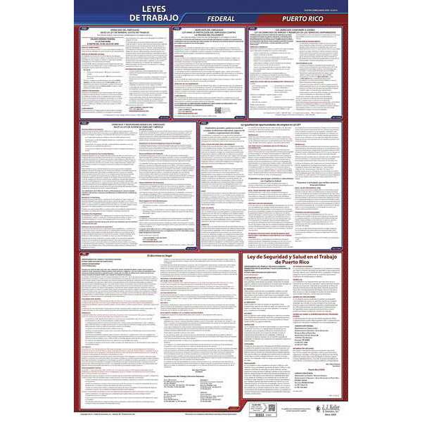 Jj Keller Labor Law Poster, Fed/STA, PR, SP, 40Wx26inH 400-PR