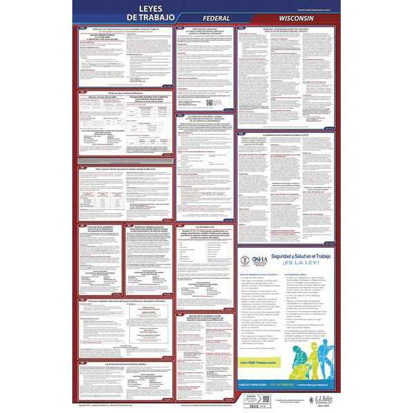 Jj Keller Labor Law Poster, Fed/STA, WI, SP, 26inH, 1yr 400-WI-1