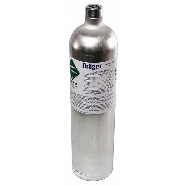 Draeger Calibration Gas, Carbon Monoxide, Hydrogen Sulfide, Methane, Oxygen, 58 L, 5/8 in-18 UNF Connection 4594655