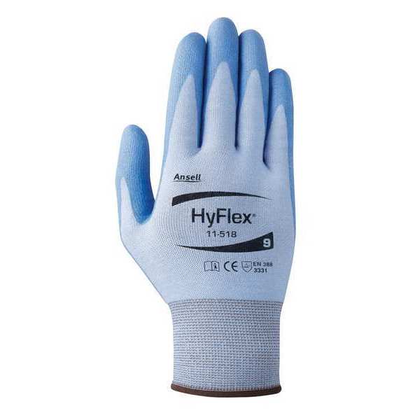 Ansell Hyflex Cut-Resistant Coated Gloves, A2 Cut Level, Polyurethane, Blue, Medium (Size 8), 1 Pair 11-518V