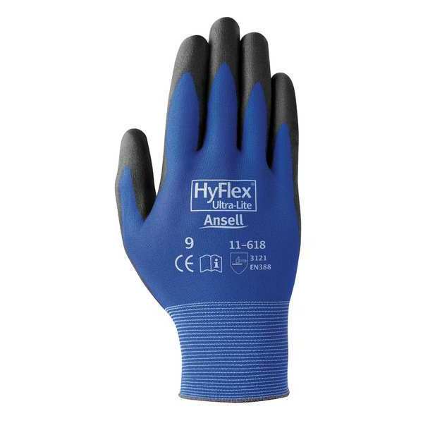 Ansell Polyurethane Coated Gloves, Palm Coverage, Blue, 6, PR 11-618