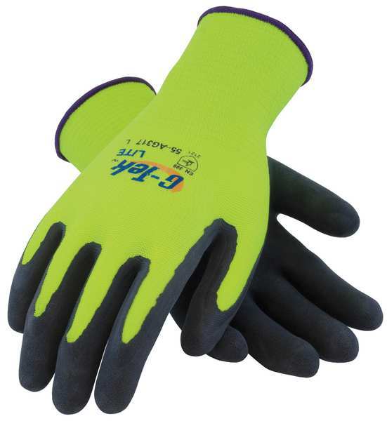 Pip Latex Hi-Vis Coated Gloves, Palm Coverage, Black/Yellow, XS, PR 55-AG317/XS