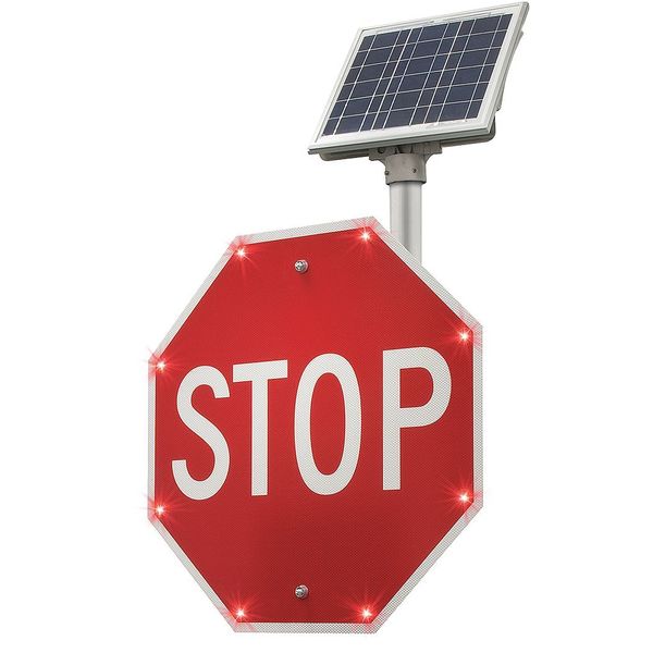 Blinkersigns Blinkersign, R1-1, 24in, Stop, DG3, Red, Solar 2180-00235