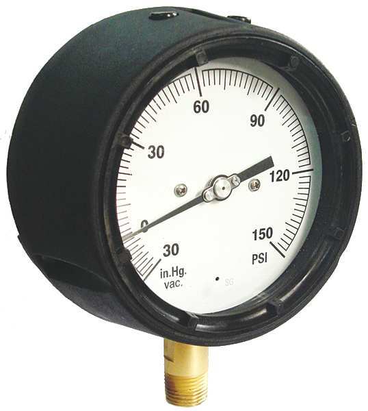 Zoro Select Pressure Gauge, 0 to 1000 psi, 1/2 in MNPT, Plastic, Black 36JV35