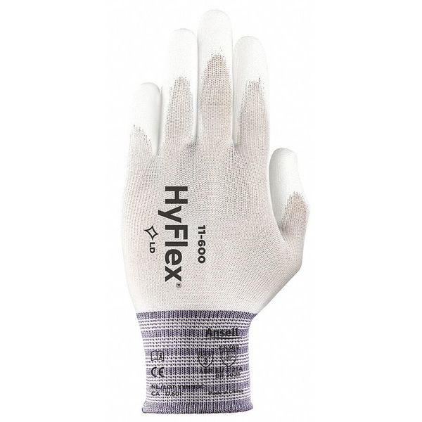 Ansell Polyurethane Coated Gloves, Palm Coverage, White, 7, PR 11-600