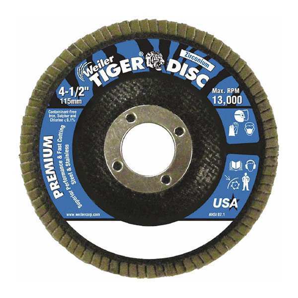 Weiler 4-1/2" Disc Abrasive Flap Disc Conical (TY29) Backing 60Z 7/8" Arbr Hl 50514V