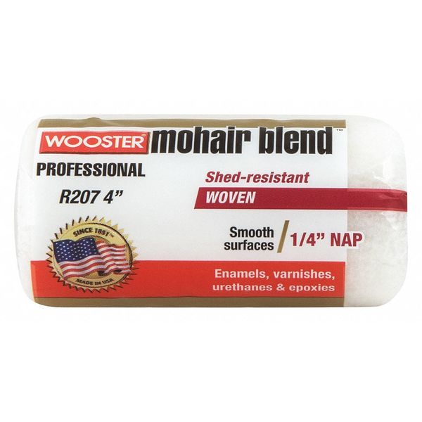 Wooster 4" Paint Roller Cover, 1/4" Nap, Mohair/Polyester R207-4