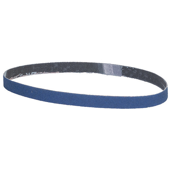 Norton Co Sanding Belt, Coated, 1/2 in W, 18 in L, 120 Grit, Medium, Zirconia Alumina, BlueFire R823P, Blue 66623373758