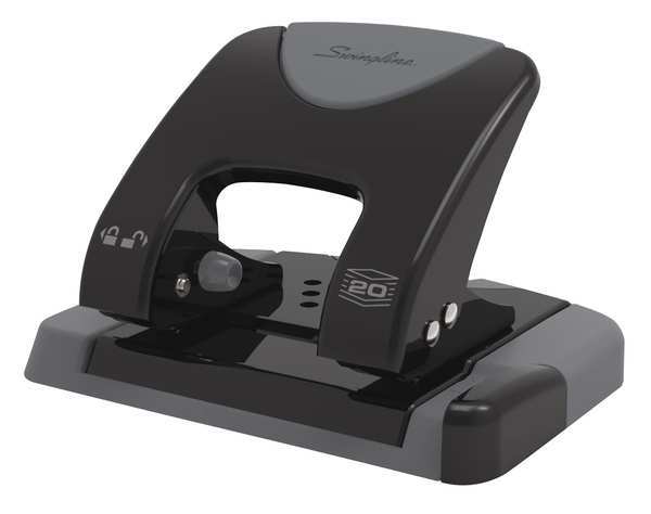 Swingline 74030 20 Sheet LightTouch Black and Silver 2-7 Hole Punch - 9/32  Holes