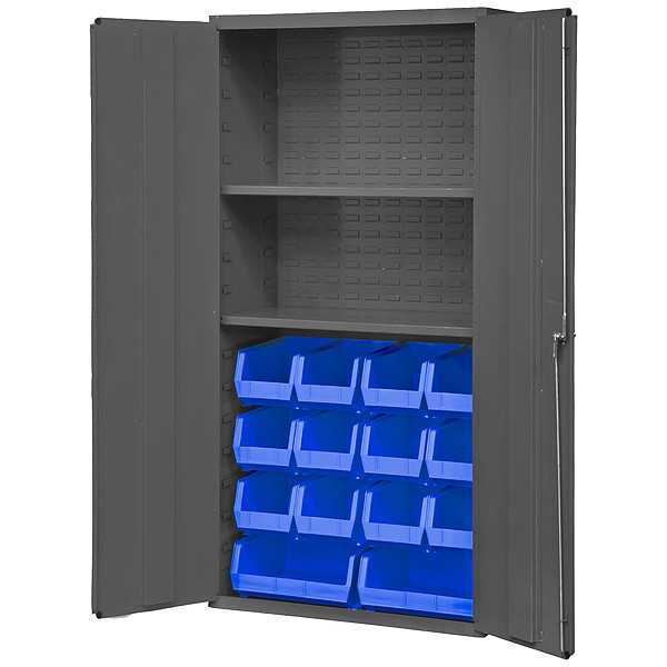 Durham Mfg Extra-Heavy Duty Bin Cabinet, 36 in W, 72 in H, 18" D, 14 Bins 3602-BLP-14-2S-5295