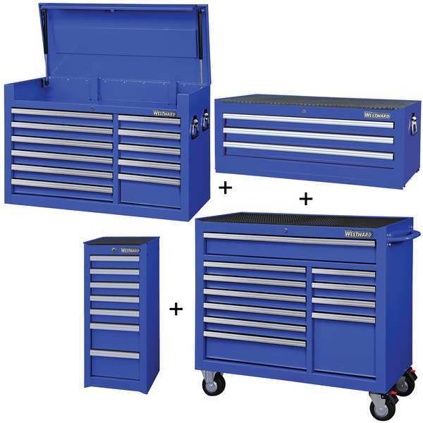 Westward WESTWARD Rolling Cabinet Kit, 32 Drawer, Blue, Steel, 57-1/2 in W x 19 in D x 82 in H 361LP2