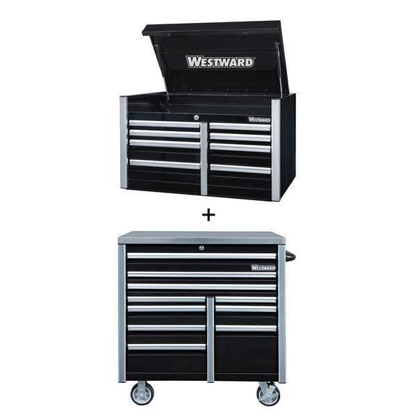 Westward WESTWARD Rolling Cabinet Kit, 18-Drawers, Powder Coated Black, 42" W x 26" D x 73.5" H 361LP7