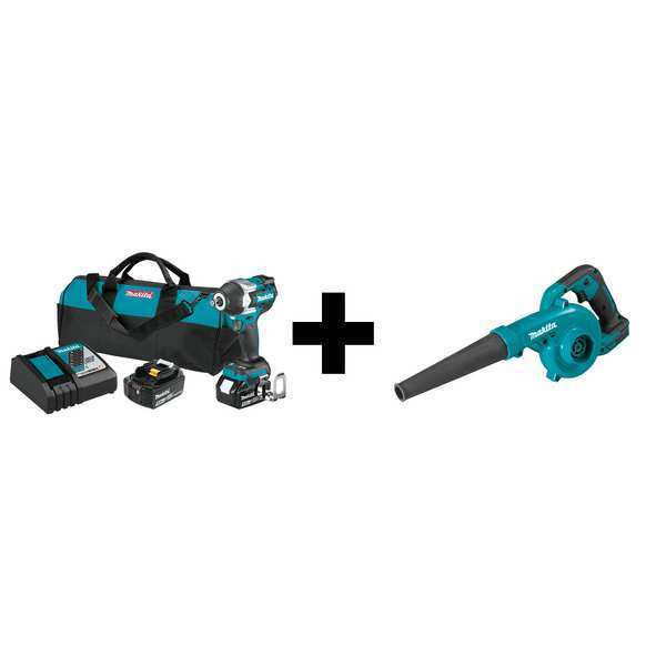 Makita LXT BL 1/2" Impact Wrench Kit, 18V XWT17T + XBU05Z