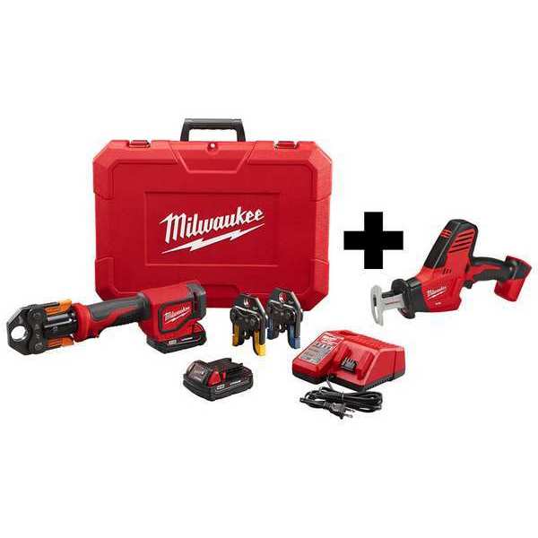 Milwaukee Tool M18 Press Tool Kit and HACKZALL, 18 V, Includes Battery 2674-22P, 2625-20