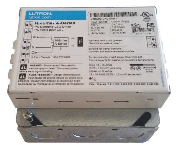 Lutron LED Driver, 5 to 40W, 12VDC, 120VAC, 400 mA LTEA4U1UKL-AV120